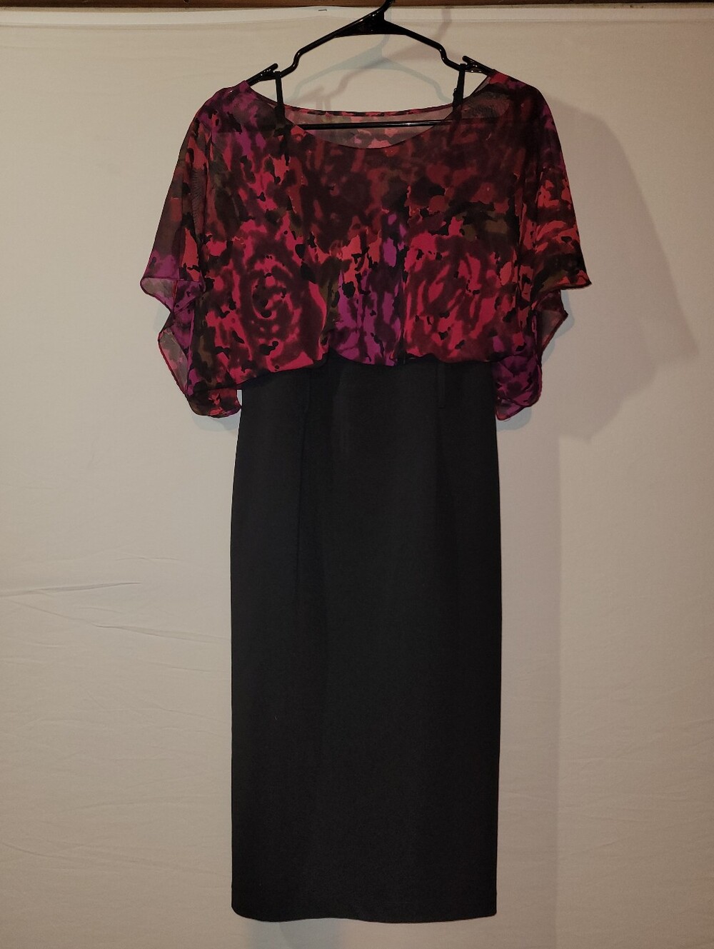 Robbie Bee Black Dress with Pink Floral Accents
